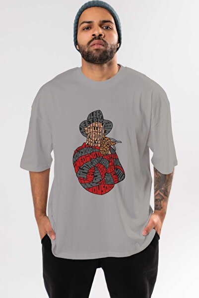 Ankhises سويت دريم تي شيرت رمادي كبير الحجم مطبوع من الأمام للجنسين للرجال وا...