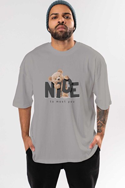 Ankhises Teddy Nıce To Meet You З попереднім принтом Сірий Oversize T-shirt U...