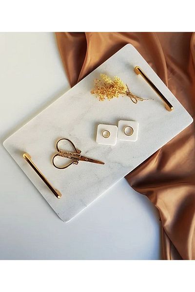 ege gross Natural Marble Promise / Engagement Tray Scissors And Ring Riser