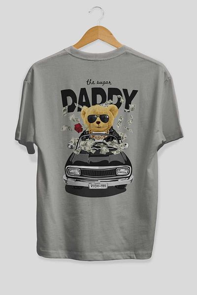 Ankhises Teddy Bear Daddy πίσω μπλουζάκι με στάμπα γκρι υπερμεγέθη Unisex ανδρικό γυναικείο λαιμόκοψη