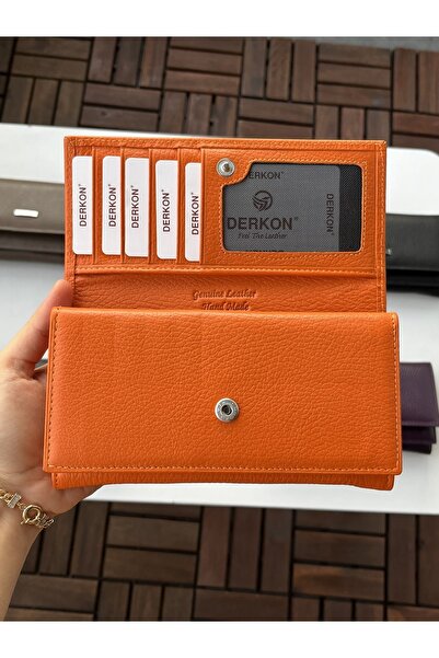 DERKON Praktická dámská peněženka z pravé kůže s dvojitým krytem oranžová
