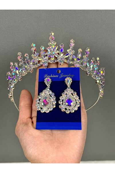 Limelia Σετ κορώνας και σκουλαρίκια με κρύσταλλα και στρας για γάμο νύφης