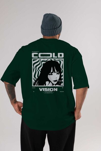 Ankhises Cold Vision Back Štampano Emerald Green Oversize kroj T-shirt Unisex...