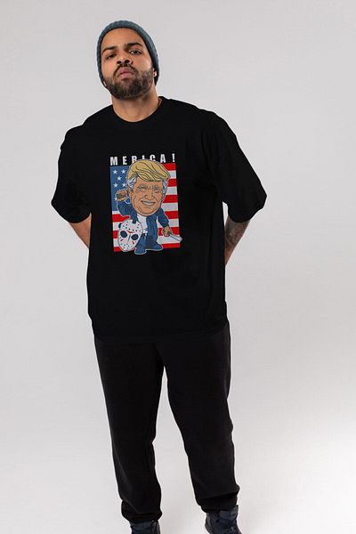 Ankhises Jason Voorhess Trump Tricou negru supradimensionat cu imprimeu în față, unisex, bărbați, femei, cu gât crew