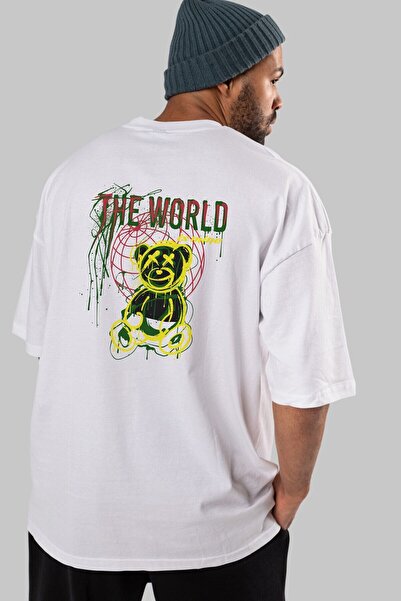 Ankhises Svet je moj Medved Leđa Štampano Bela Oversize kroj T-shirt Unisex M...