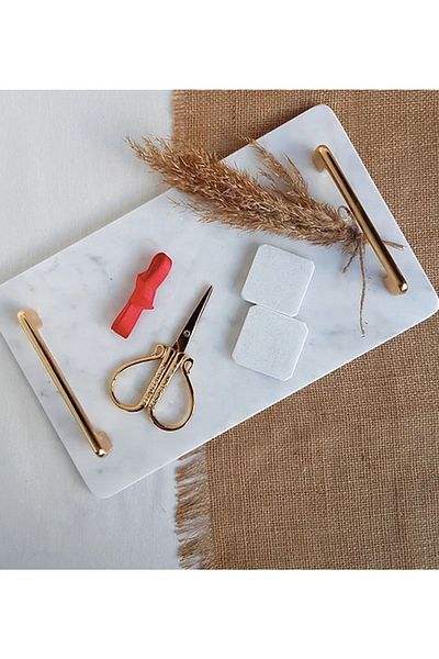 ege gross Natural Marble Promise / Engagement Tray Scissors And Ring Riser