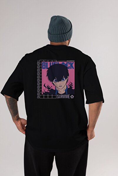 Ankhises Bluelock πίσω εμπριμέ μαύρο μπλουζάκι υπερμεγέθη Unisex ανδρικό γυναικείο λαιμόκοψη