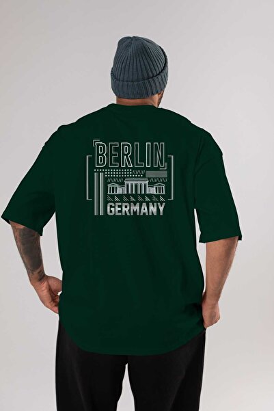 Ankhises Berlin Back Štampano Emerald Green Oversize kroj T-shirt Unisex Mušk...