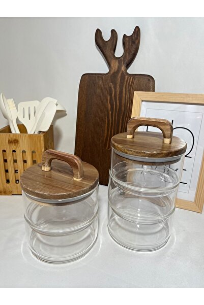 Mirilliahome طقم وعاء تخزين زجاجي وأكاسيا بغطاء - وعاء سكر وكوكيليك