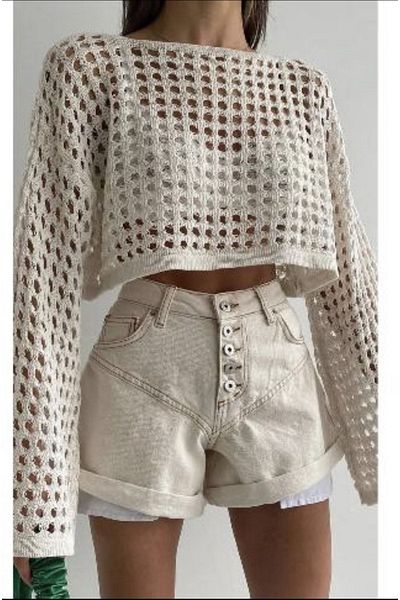 Kaya bluză krop de vară cu găuri/tricou