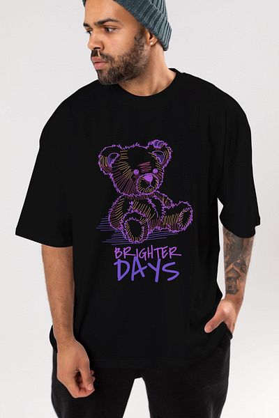 Ankhises Brighter Days Tricou supradimensionat negru cu imprimeu în față, unisex, pentru bărbați, pentru femei, cu decolteu