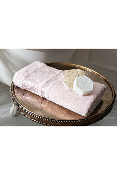 Home Sweet Home DAMASK BORDÜRLÜ DESEN HAVLU PUDRA 70X140 CM