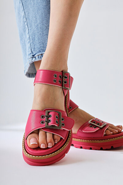 Limoya Tamera Fuchsia Buckle Detail Thick Soled Women's Sandals Opportunity Product