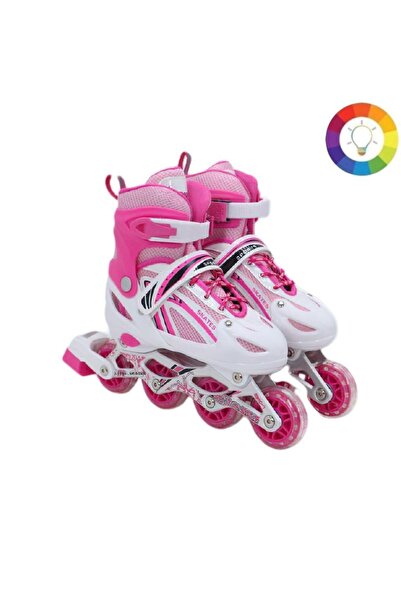 Depomiks Avm Pink Roller Skate Lighted Wheel Adjustable Metal Body Children's Exercise Skateboard 2 Functions