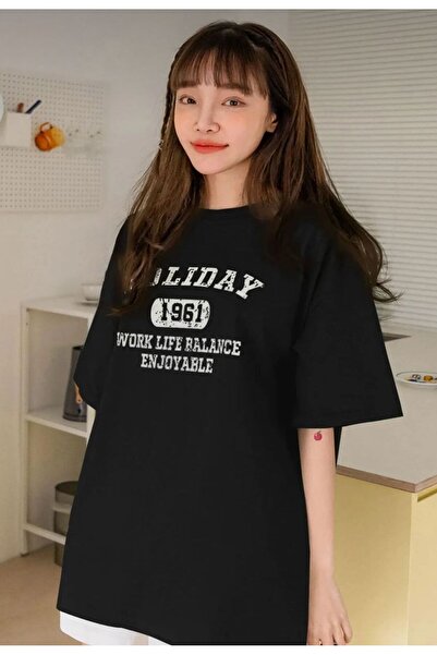 BETİLİNA Siyah Holiday Baskılı T-shirt