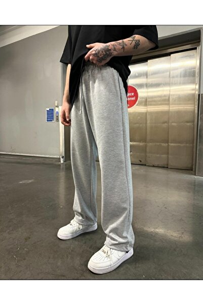 JustBS Gri Unisex Düz Paça Basic Rahat Kesim Oversize Eşofman Alt