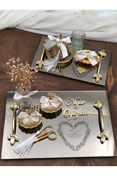 Masalsı Concept Süslü Söz Nişan Tepsisi Yüzük Yükselticiler Makas Damat Kahve...