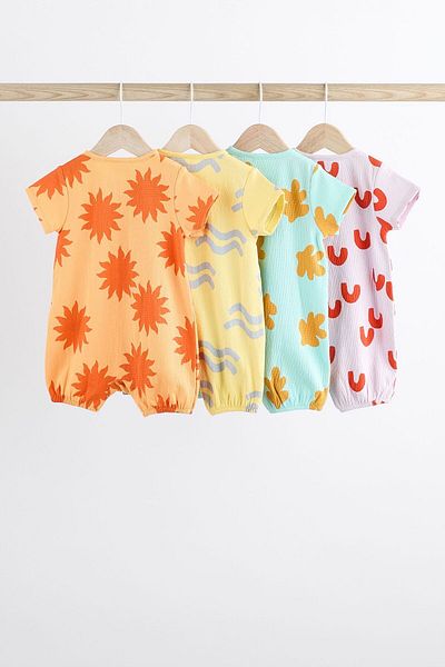Next Baby Orange Shiny Printed 100% Cotton 4-Piece Romper Set
