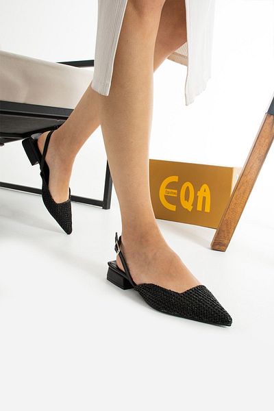 EGA Women's Black (Collar) Ballerinas - Near Model