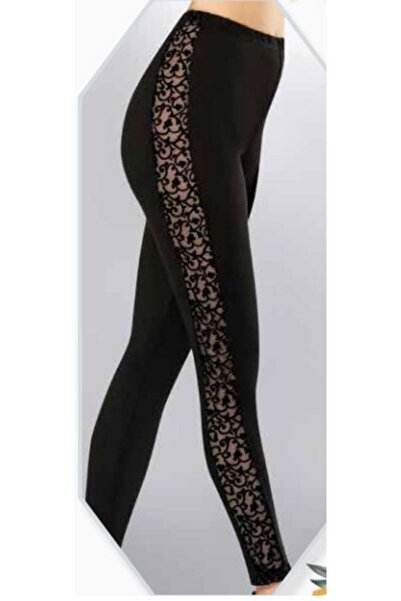 KOTA İÇ GİYİM Kadın Siyah Yanı Dantelli Siyah Tayt