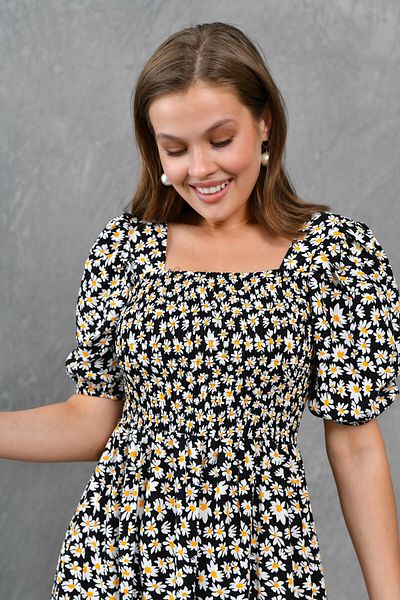 WOMAN VISION Rochie midi din bumbac cu modele Daisy - Gimped, mânecă scurtă, design pentru femei 039