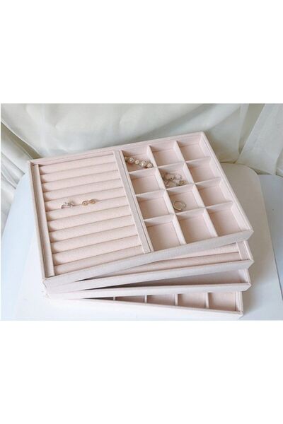 Yıldızan New Domestic Suede Cream Sausage-Compartment Jewelry Box (Aydindecor...