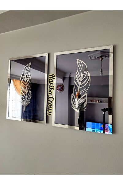 hibiscus Aynalı Model 2 Li Tüy Tablo (ŞİŞE CAM AYNA)