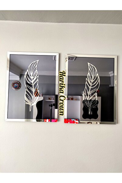 hibiscus Aynalı Model 2 Li Tüy Tablo (ŞİŞE CAM AYNA)