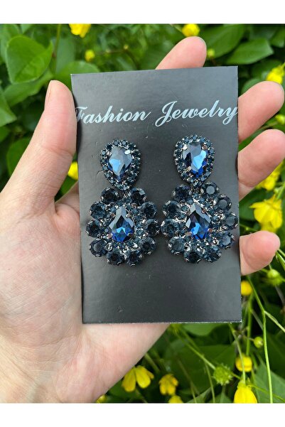 ANZE lacivert kristal taşlı gelin küpesi