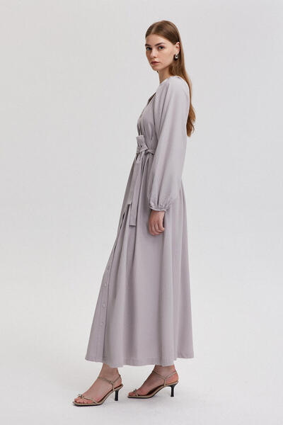 Touché Privé Lněné košilové šaty - design s balónovým rukávem