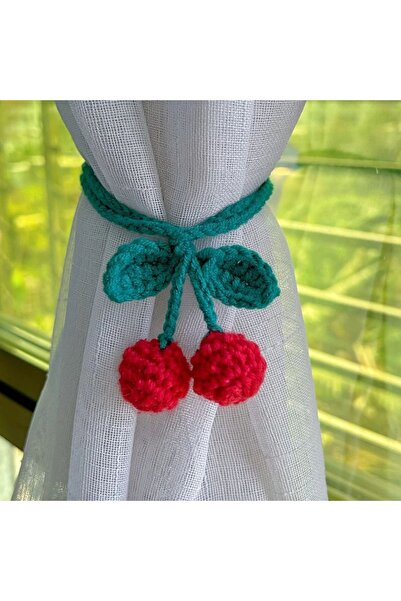 afralya home 2'li amigurumi kirazlı perde aksesuarı, çok amaçlı örgü perde süsü, ay çiçeği el emeği çanta süsü