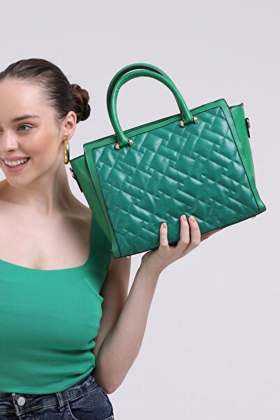 Morpelikan حقيبة كتف نسائية مبطنة ومطرزة بحزام كتف متقاطع باللون الأخضر