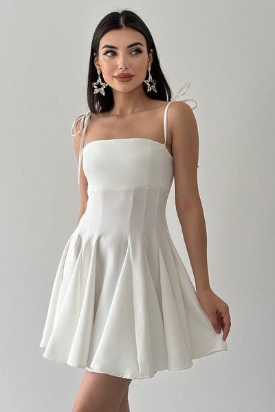 4S1B FASHION Λευκό βραδινό φόρεμα στράπλες γιακά - ύφασμα Atlas, Princess Cut, λεπτή επένδυση 164