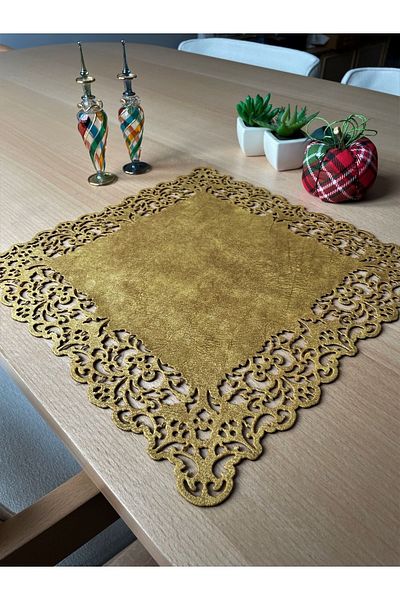 Ergüven Home Μουσταρδί κίτρινο σουέντ ύφασμα American Service Placemat 35x35 cm Τετράγωνο Σετ 6 τεμαχίων