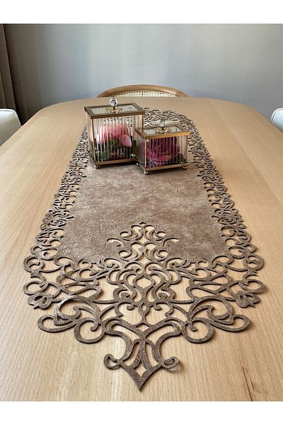 Ergüven Home Τραπέζι Runner Ύφασμα Milky Brown Suede Fine Cut Μέγεθος τραπεζιού 40x140cm