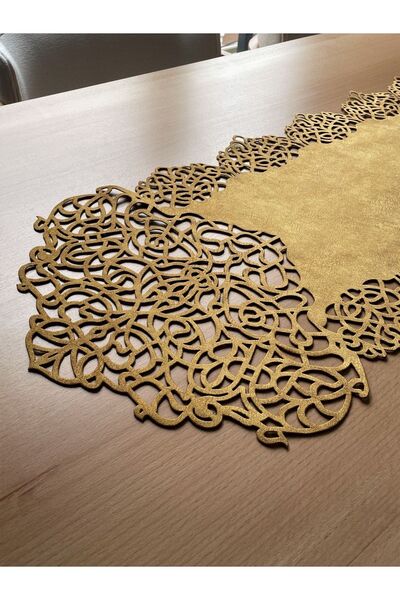 Ergüven Home Μουσταρδί κίτρινο σουέντ ύφασμα Runner 40x140 cm Μήκος τραπεζιού - Μοντέρνο Σχέδιο