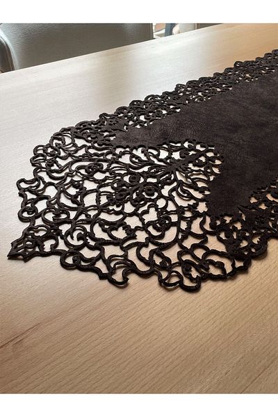 Ergüven Home Тъмнокафяв (венге) велурена пътека за маса, фино изрязана, 40x140 см