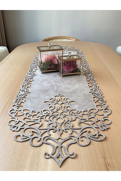 Ergüven Home Dark Beige (STONE COLOR) Suede Fabric Runner Table Size 40x140cm
