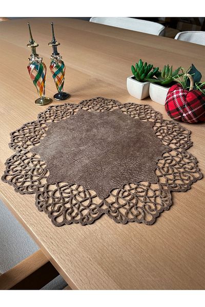 Ergüven Home Milky Brown Suede Ύφασμα American Service Plate 35x35 cm Στρογγυλό Σετ 6 - Κομψό και ανθεκτικό