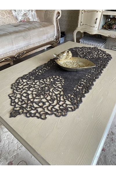Ergüven Home Dark Gray Suede Fabric Thin Cut Runner Coffee Table Length 40x100cm