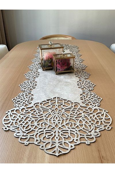 Ergüven Home Μπεζ (ΣΚΟΥΡΑ ΚΡΕΜΑ) Suede Fabric Runner 40x140 cm Μήκος τραπεζιού - Μοντέρνο Σχέδιο