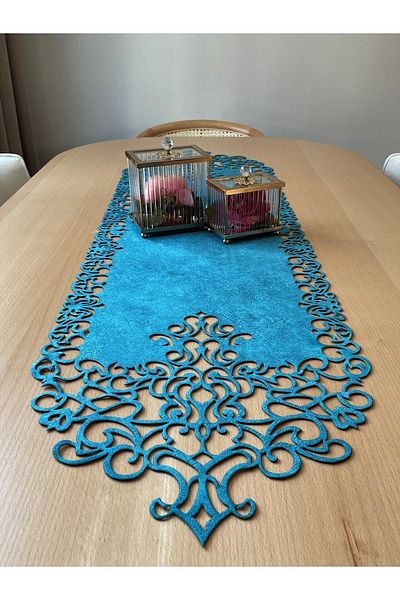Ergüven Home Runner Tesatura De piele intoarsa albastra 40x140 Cm Lungime Masa - Design Modern