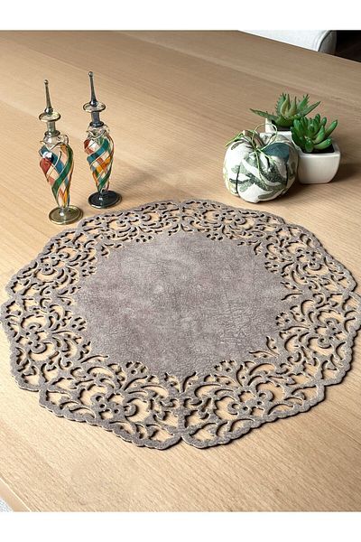 Ergüven Home Σκούρο μπεζ (PIECE COLOR) Suede Fabric American Service Plate 35x35 cm Στρογγυλό Σετ 6 - Κομψό και ανθεκτικό
