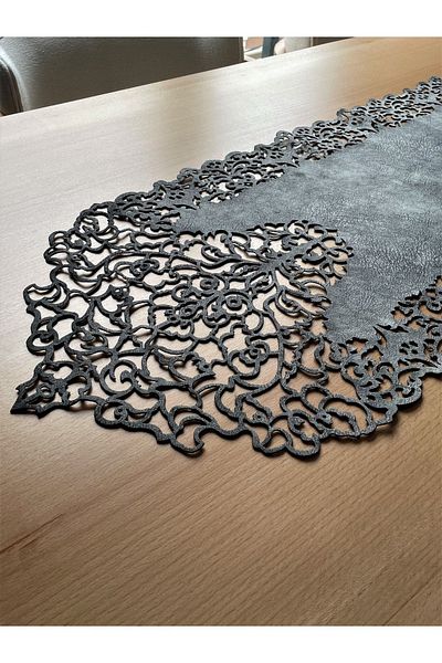 Ergüven Home Dark Gray Suede Fabric Thin Cut Runner Table Size 40x140cm