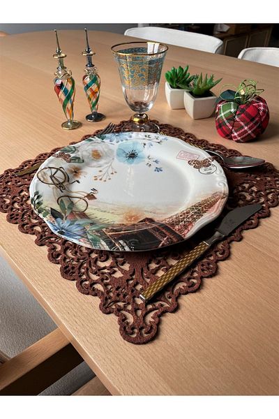 Ergüven Home Комплект от 6 квадрата - велурена материя, червено-кафява, 35x35 см, американска чиния за сервиране