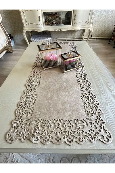 Ergüven Home Μπεζ Suede Runner - Τραπεζάκι σαλονιού 40x100 cm, Ορθογώνιο μοντέλο