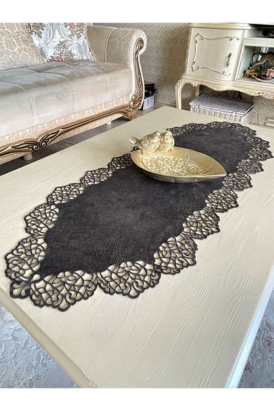 Ergüven Home Σκούρο γκρι Suede Fabric Runner 40x100 cm Μήκος Τραπεζάκι Σαλονιού - Μοντέρνο Σχέδιο