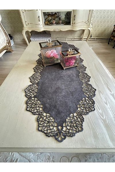 Ergüven Home Σκούρο γκρι Suede Fabric Runner 40x100 cm Μήκος Τραπεζάκι Σαλονιού - Μοντέρνο Σχέδιο