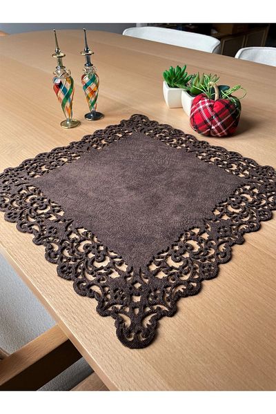 Ergüven Home Σκούρο καφέ (VENGE) Suede Ύφασμα American Service Πλάκα 35x35 cm Τετράγωνο Σετ 6 τεμαχίων