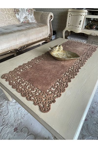 Ergüven Home Milky Brown Suede Fabric Runner Ορθογώνιο Τραπεζάκι Σαλονιού Μήκος 40x100cm